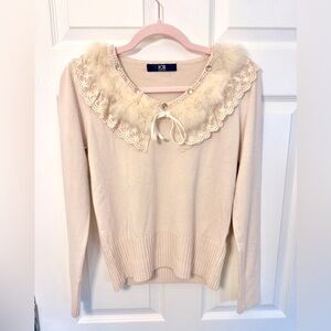 (Dori) Cream Coquette Style Sweater Made in Italy, size M [all natural fibers]